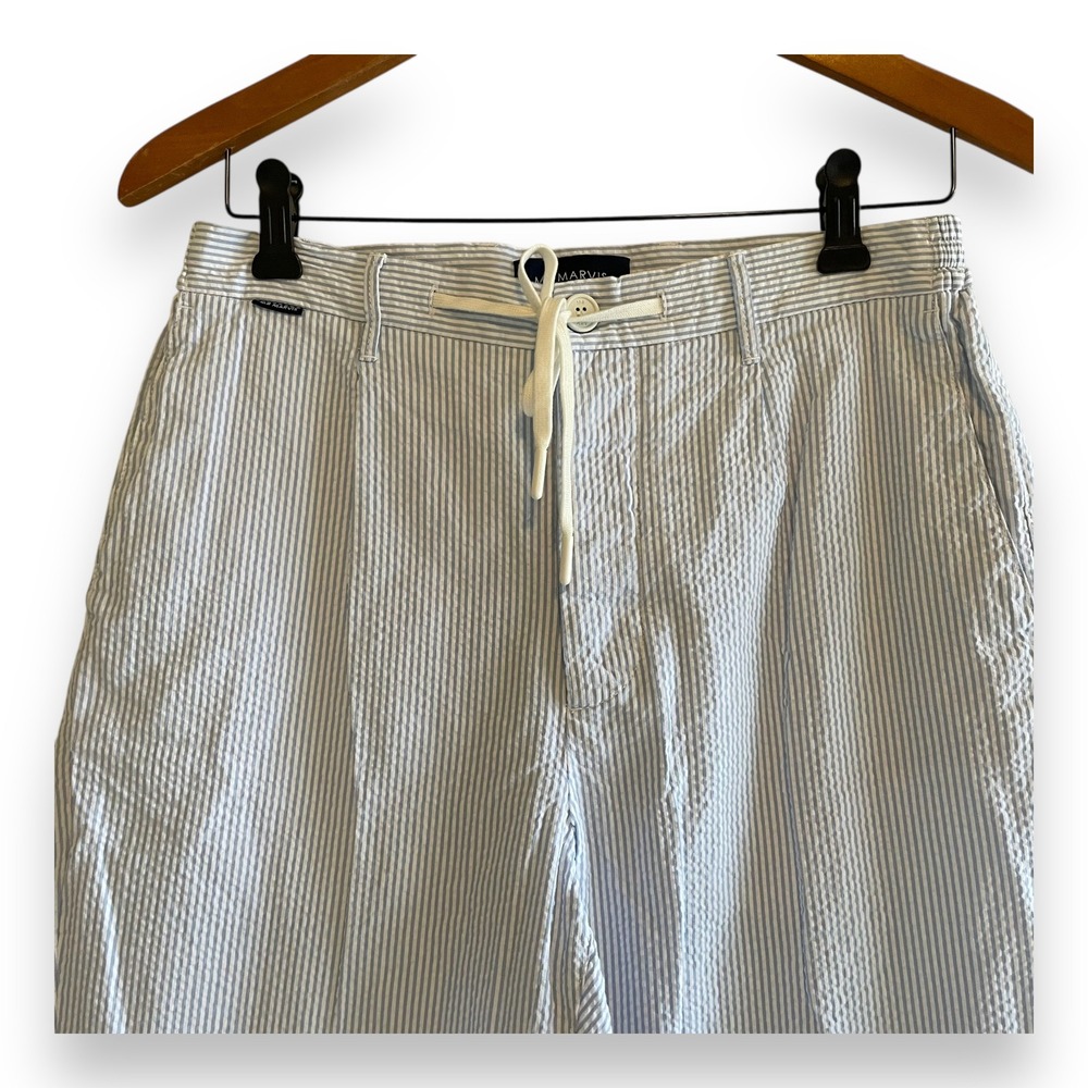 Mr Marvis The Seersucker Trousers Men's W30 L30 Blue White Stripe Organic Cotton